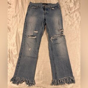 Mid rise distressed medium wash ankle flared jeans size 00